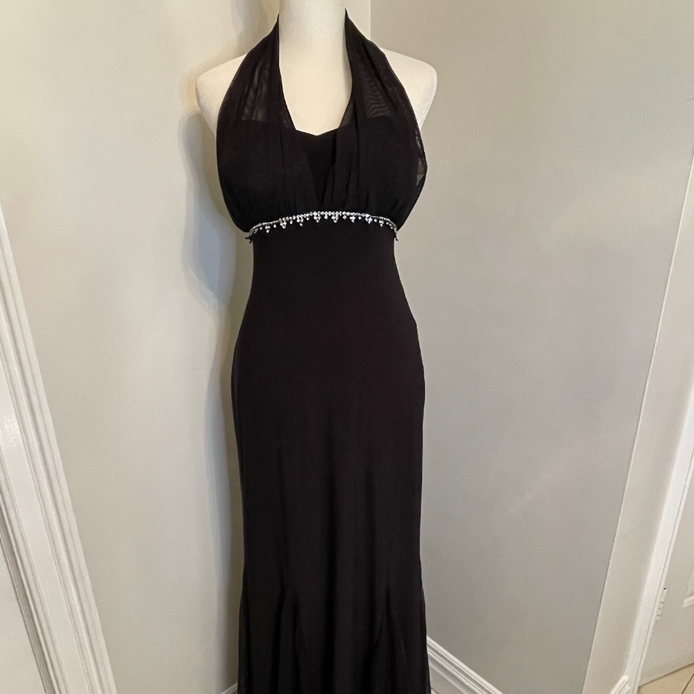 Black Halter Dress Rhinestone embellishment